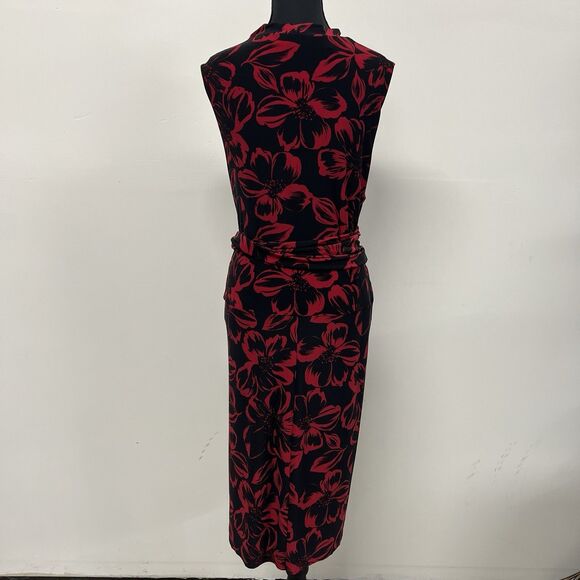 Norma Kamali XXL Red Floral Faux Wrap Dress Sleeveless Stretch Midi Bold Print - Picture 4 of 11